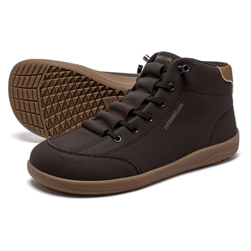 HOBIBEAR Barefoot Minimalist Shoes Womens Mens Zero Drop Wide Toe Box Waterproof Outdoor Hiking Walking Comfortable Trail Running Sneaker Dark Brown