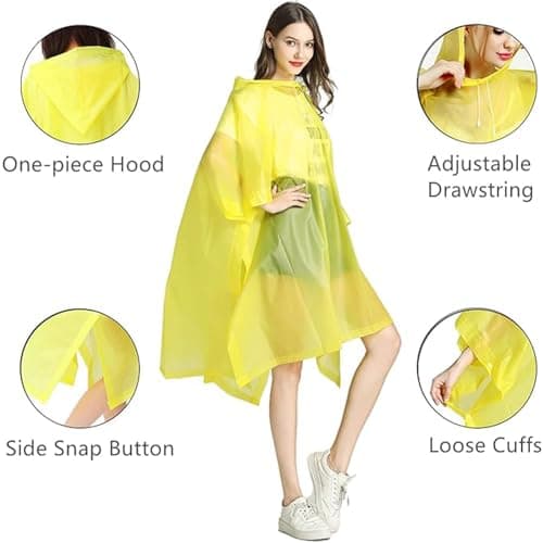 GUKOY Reusable Rain Ponchos for Adults, 2 Pcs Raincoats (Pack of 1) Emergency for Women Men with Hood Yellow — view 3
