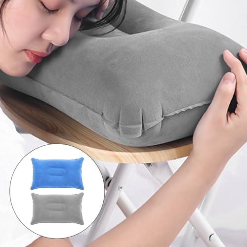 2Pcs Inflatable Pillow for Travel Blow Up Pillows for Sun Lounger Inflatable Cushion Inflatable Small Cushion Beach Pillow Neck Support for Travel Hiking Beach Fishing Camping Outdoors(Gray+Blue) — view 6