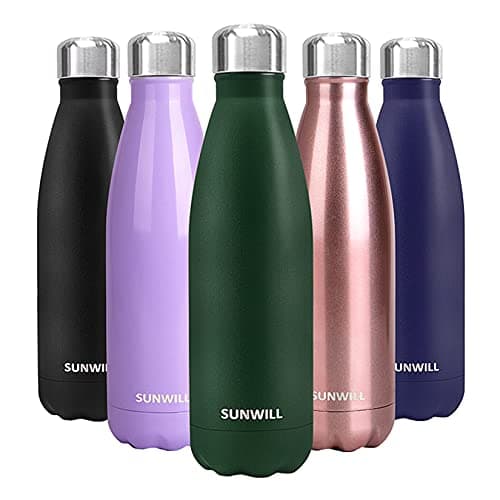 SUNWILL Metal Water Bottle Stainless Steel 500ml, Insulated Reusable Thermal Flask for Cold and Hot Drink, Travel, Sports, Gym, Powder Coated Green