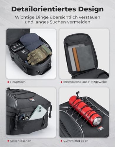 KEMIMOTO Motorcycle Tail Bag, 22L-34L Expandable Large Capacity Motorbike Seat Bag with 9.5L Removable Cooler Bag, Waterproof Rear Rack Bag with Quick-Release Straps for Touring, Camping and Picnics — view 5