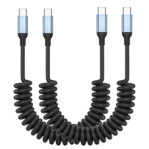 Coiled USB C Cable 2 Pack 60W Fast Charging 30-100cm, Coiled USBC to USBC CarPlay Android Auto Cord, Spring USB C Car Charging Cable for iphone 15 16 17 Samsung Galaxy S24 S23
