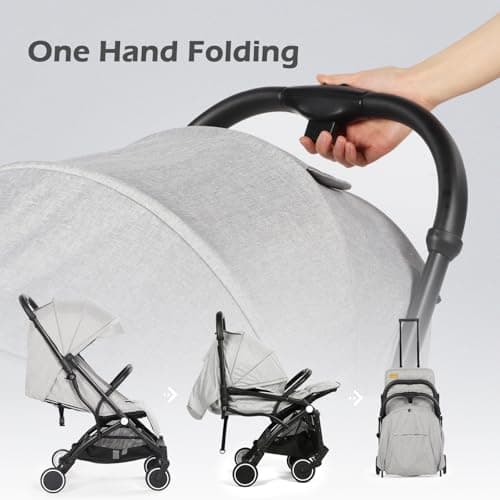 Hello-5ive Lightweight Travel Stroller Compact Baby Pushchair with Adjustable Seat, Mosquito Net, Rain Cover, One-Hand Folding Buggy with 5-Point Harness for Toddlers from Birth to 15kg (Light Grey) — view 5