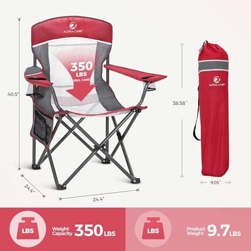 LET'S CAMP Mesh Back Folding Camping Chairs for Adults Support 160 KG Red — view 3