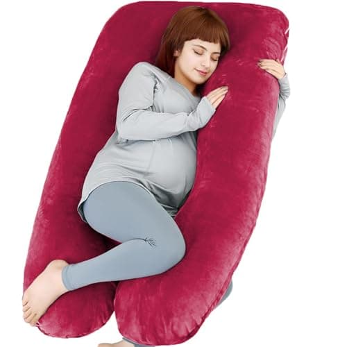 TaiBest U Shaped Full Body Pregnancy Pillow with Removable Cover for Maternity Women,Pregnancy Pillows for Sleeping,Support for Back, Legs, Belly,55 Inch Pregnancy Pillow for Women (Cotton, Red)