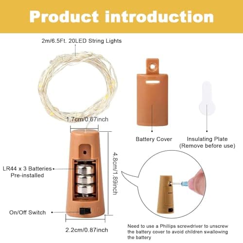Wine Bottle Lights with Cork 4 Pcs Warm White Fairy Lights Battery Operated — view 2