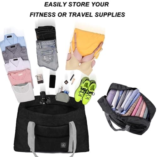 Foldable Travel Bag, 2 Pack Foldable Travel Duffel Bags, Waterproof Carry On Luggage Bag, Shoulder Shopping Clothes Organizer Luggage Bag,Suitable for Sports and Travel, Black — view 6