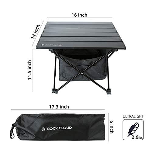 ROCK CLOUD Portable Camping Table Ultralight Aluminum Folding Beach Table Camp for Camping Hiking Backpacking Outdoor Picnic (Black,with Storage Bag, Small) — view 3