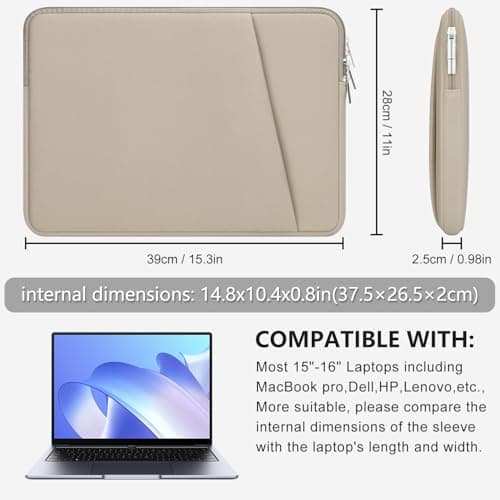 HEDUGO Laptop Sleeve Case with Zipper Accessory Pocket Compatible with 15 to 16 inches MacBook Air/Pro Padded Computer Pouch Cover Shockproof Protective for 15” to 16” Laptop/Chromebook/Tablet, Khaki — view 5