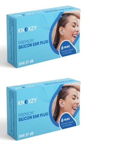 Knoxzy Silicone Ear Plugs for Sleeping Re-Usable Waterproof, SNR = 27dB Noise Cancelling Premium Moldable Ear Plugs for Sleeping, Travelling, Studying Noise Reduction Pack of 2