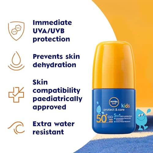 NIVEA Sun Kids Protect & Care SPF 50+ Roll On (50ml), Sunscreen with SPF 50, Roll-On Kids Sun Cream for Delicate Skin, Immediately Protects Against Sun Exposure — view 5