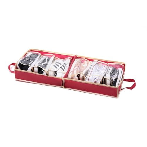 Foldable Travel Shoe Storage Bag – Portable Organiser Holds Up to 6 Pairs – Dustproof Zip Case with Handles – Compact Luggage Packing Solution for Home or Holiday – Multiple Colours (Red) — view 3