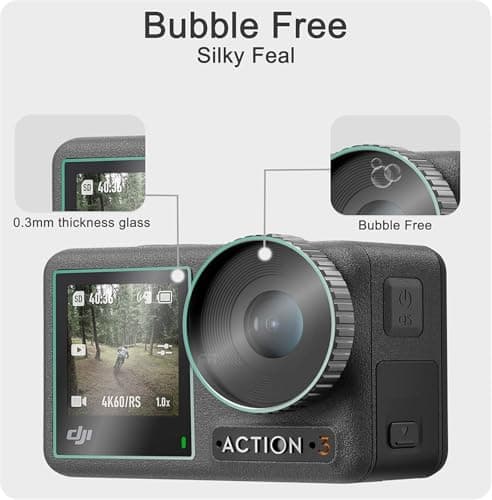 FiTSTILL Tempered Glass Screen Protector with Silicone Lens Cap for DJI Osmo Action 4,Ultra HD 9H Hardness,Scratch Resistant Bubble Free Action 4 Accessories — view 5