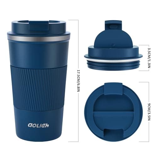 Aolieh Travel Mug 510 ml, Insulated Coffee Cup with Lid, Reusable Stainless Steel Thermal Cup for Coffee, Tea & Cold Drinks, Leak-Resistant Double-Walled Travel Mug, Navy Blue — view 5