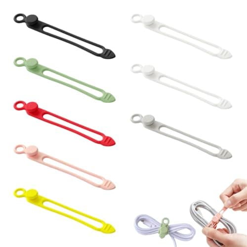 CAVIXO 8 Pack Reusable Silicone Cable Ties | Tangle-Free Cable Management for USB Leads, Charger Cables & Headphones - Home Office Travel Organisers (Mixed Colours)