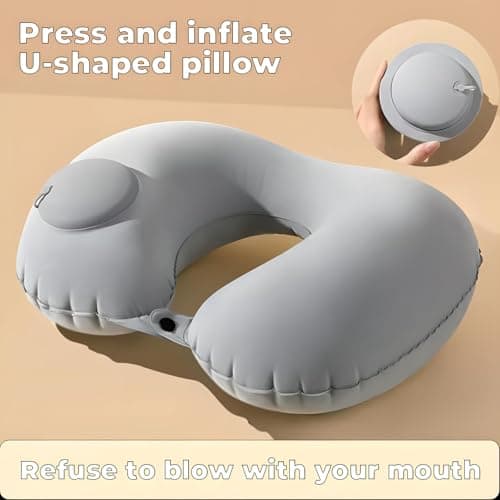 MXGHIR 2 PCS Inflatable Neck Pillow for Travel, Compact Neck Support Pillows, Lightweight Inflatable Pillow for Adults Kids Airplane Travel Home and Office (Gray, Navy Blue) — view 2