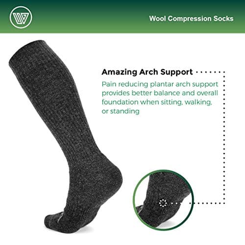 Wanderlust Knee-High Merino Wool Compression Socks For Men and Women Charcoal, Charcoal, M — view 5