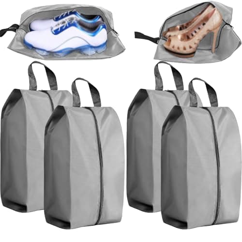 YUNYU 4 Pack Waterproof Shoe Bags for Travel & Storage - Heavy-Duty Oxford Fabric Shoe Organiser with Zipper, 39x19x15cm Grey (Dust-Proof, Reusable)