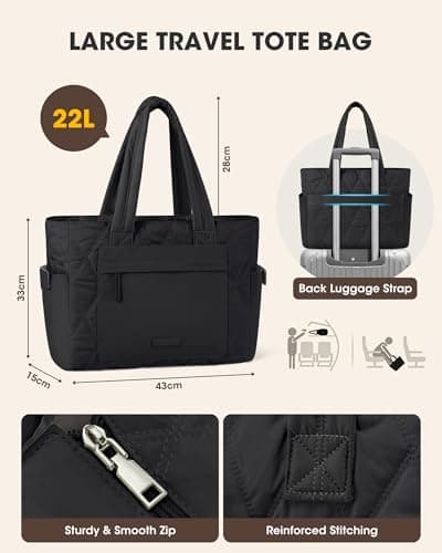 RAINSMORE 15.6 Inch Puffer Laptop Tote Bag for Women Large Quilted Cloud Bag with 15 Pockets and Luggage Sleeve Lightweight Water-Resistant Work Handbag for Teacher, Travel, Gym, School Black — view 5