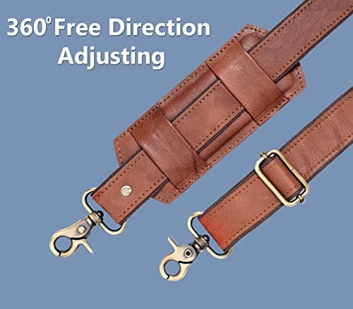 Adjustable 60-inch Real Leather Bag Replacement Shoulder Strap Comfort Fit Padded with Metal Swivel Hooks for Crossbody Purses, Laptop Messenger Bags, Handbags and Duffle Luggage Straps (Brown) — view 4