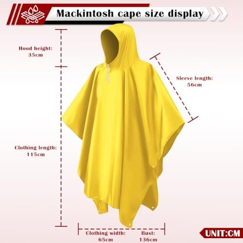 CHGANG Waterproof Poncho Adult, Reusable Rain Poncho Lightweight Waterproof Raincoat Emergency with Hood for Outdoor Hiking Camping Cycling Traveling (Yellow) — view 4