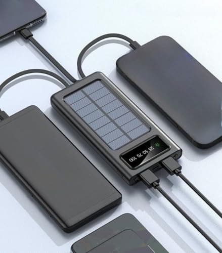 Portable Solar Power Bank with Built-in Cables, Black,White,LED Display, Solar Charging, Compact Travel Design (Black, Milliamp Hours, 10000.0) — view 5