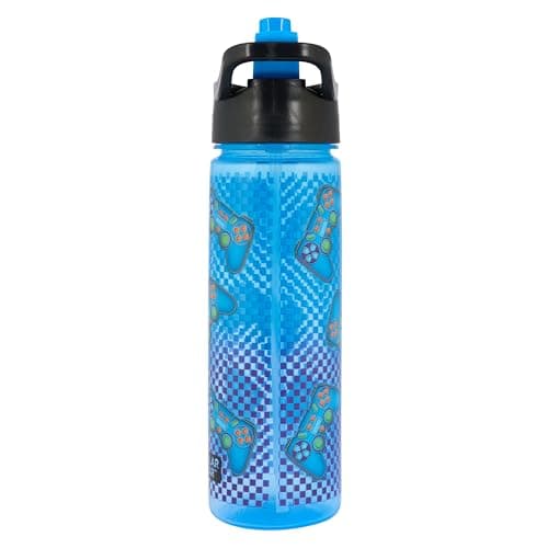Polar Gear™ Gamer Water Bottle, Blue, 600ml, BPA Free, Flip-Up Straw with Carry Handle, Spill Proof, Gaming Controller Design — view 3