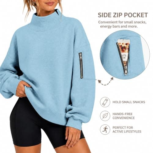 Womens Oversized Sweatshirts Mock Neck Pullover Long Sleeve Fleece Tops | Fall Fashion Outfits 2026 Clothes Comfort Soft Travel Casual Work Lounge Daily Outfit Light Blue — view 5