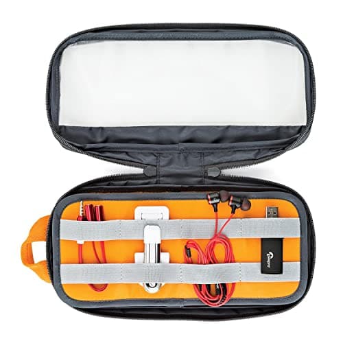 Lowepro GearUp Pouch Medium, Essentials Case, Travel Case for PC Cords, Cables, Adapters, Batteries, Chargers and USB Sticks, Laptop Accessory Case, Made of Recycled Fabric, Grey — view 6