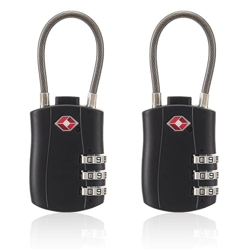 TSA Approved Luggage Locks (2 Pack) - 3 Digit Combination Padlock with Flexible Cable, Black Security Suitcase Locks for Travel Bags, Gym Lockers and Backpacks.