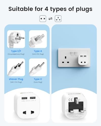LENCENT Shaver Plug Adaptor UK, 2 Pin to 3 Pin Converter with 2 USB Ports — view 2