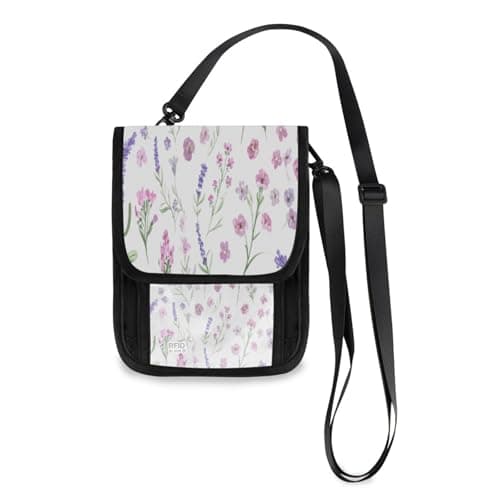 Lyeorm Watercolor Lavender Travel Neck Wallet RFID Blocking Travel Document Organizer Pouch Lightweight Passport Holder Wallet for Men and Women