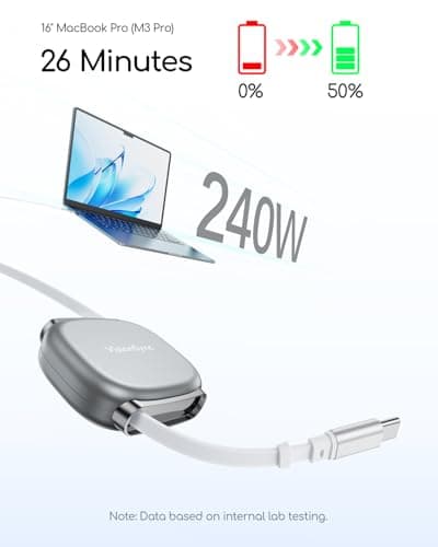 VisionSync 240W Retractable USB C Cable for Phone,3.3ft,Grey — view 2