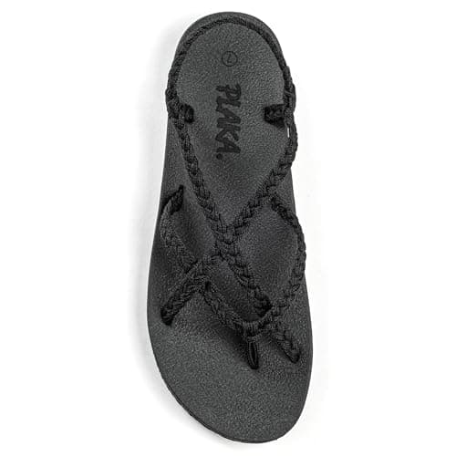 Plaka Lagoon Arch Support Sandals for Women - Comfort Collection, Strappy Braided & Water-Resistant Design - Ideal for Walking, Beach & Summer Use - High-Quality Patented Sole, Classic Black, 5.5 UK
