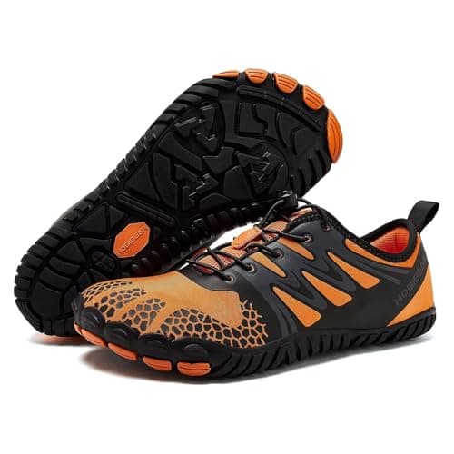 HOBIBEAR Mens Wide Toe Barefoot Shoes Trainers Gym Minimalist Running Shoes for Womens Non Slip Lightweight(UK 7 Orange) — view 3