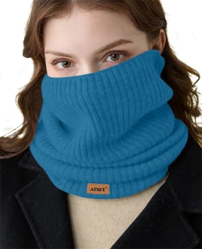 ATNKE Winter Warm Neck Gaiters Thicken Windproof Scarves Dust Face Mask Ski Circle Double Layer Fleece Lined Knit Scarf Gifts for Men and Women/Peacock Blue — view 5