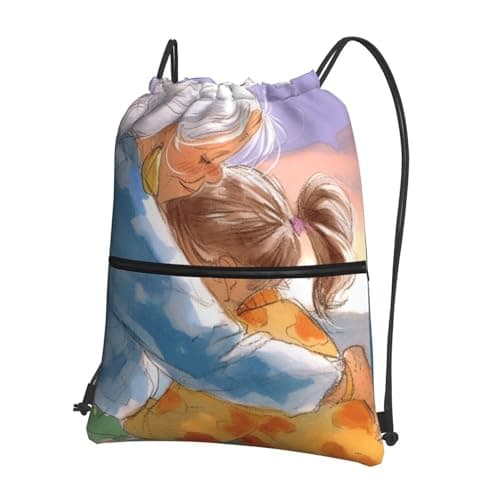 Vortithora Outdoor Grandma-Hug-Love Casual Drawstring Backpack With Zipper Pocket, Drawstring Sports Bag For Gym And Daily Use