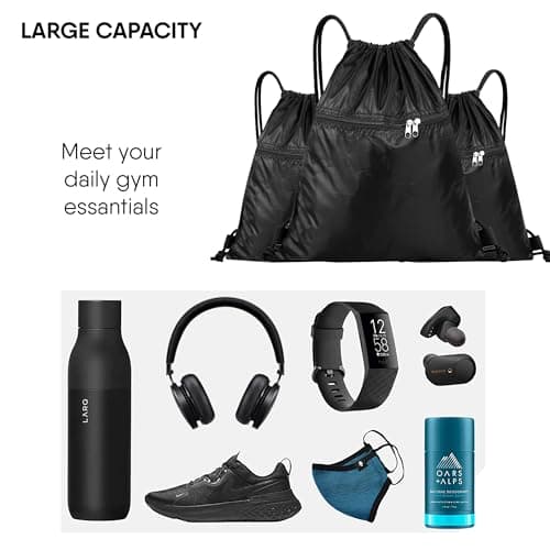 SAWANS Drawstring Bag String Gym Sack Drawstring Sports Bag Swim Men Women Sack Outside Pocket Zipper PE Backpack Beach School Holidays Swimming Travel Boy Girl Waterproof (Black) — view 6