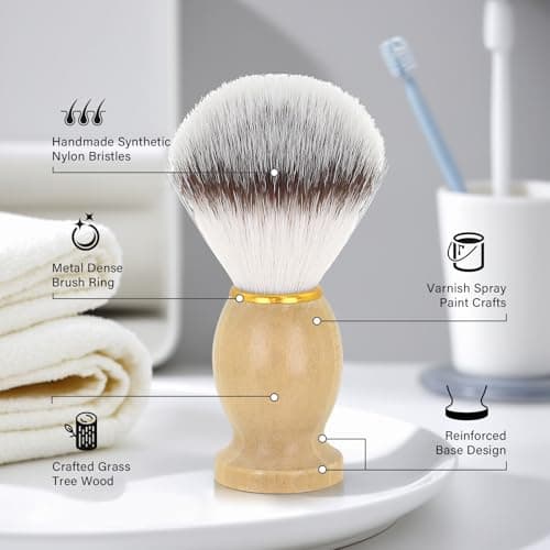 Shaving Brush Set for Men, 3 in1 Shaving Kit Includes Nylon Badger Hair Shaving Brush, Stainless Steel Shaving Bowl and Stand for Wet Shave — view 2