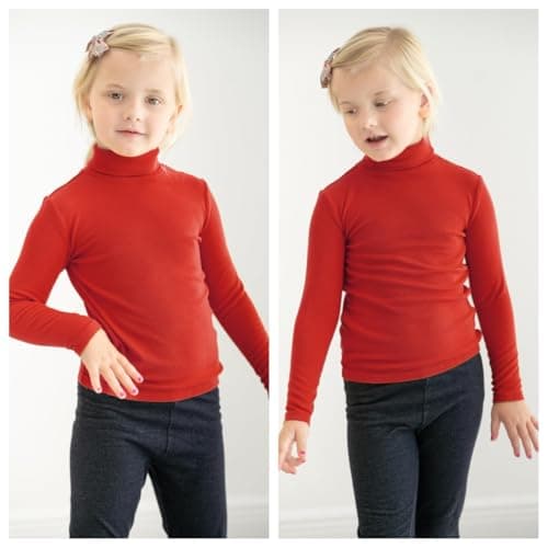 Arshiner Girls Ribbed Turtleneck Long Sleeve Top Red — view 3