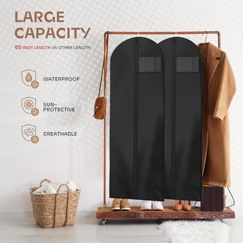AMFUN 2 PCS Dress Bag,Full Length Travel Suit Bag with Zipper, Dust-proof Clothes Covers Protector Bags,Gown Garment Bag for Long Dresses, 180×60 cm (Black) — view 6