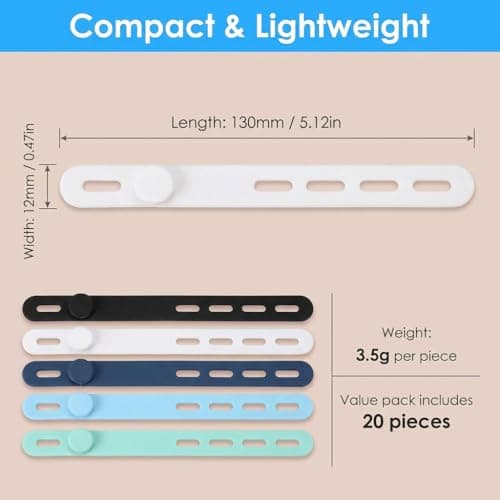 LUCTHY 20 Pcs Silicone Cable Ties, Reusable Data Cable Organiser for Cords — view 2