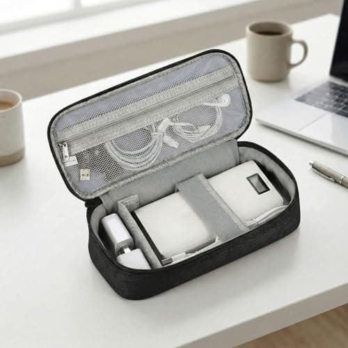 Arae Soft Canvas Tech Pouch - Cable & Charger Organizer with Removable Dividers | Compact Single-Layer Storage for Power Bank, Cords & Accessories | 25x12x6.5cm | Black — view 3