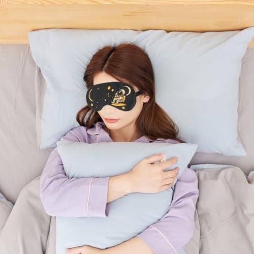 CHEERYMAGIC Silk Sleep Mask, Kids Sleeping Mask, Silk Eye Mask, Blindfold for Sleeping, Elastic Headband Sleeping Mask, Space Cartoon Pattern Print Eye Covers for Travel Works A9TKYHYZ (Black) — view 5
