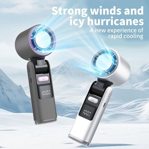 Portable Handheld Turbo Fan with Ice Cooler, Foldable Mini USB Fan with LED Display, 100-Speed Cooling Fans for Travel, Office, Camping, Home Use, Powerful Rechargeable Fans for Men & Women (White) — view 4