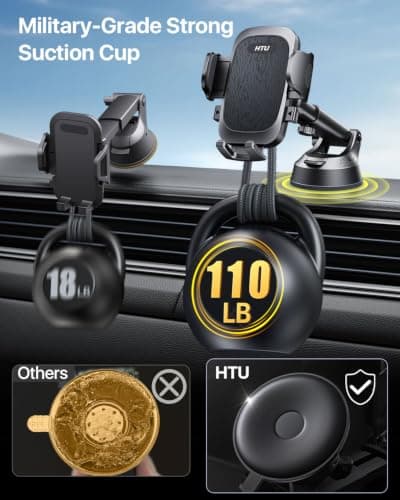 2026 BEST Car Phone Holder [110+LBS Strongest Suction & True Military-Grade]Rotatable Universal Mobile Phone Mount Dashboard Windscreen Vent Cradle Van Accessories for iPhone 16 Pro Max,Dark Black — view 2