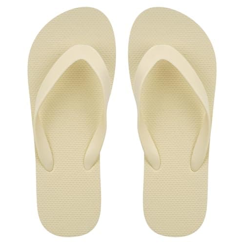 Aomig Unisex Flip Flops Ladies Girl Men Flatform Beach Flip-Flop Slim Rubber Flip Flops Women's Yoga Mat Comfortable Beach Platform Sandals Slip-Resistant Flat Flip Flops(Beige-UK Size-9-10)