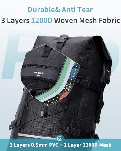 ECOHUB Waterproof Dry Bag Backpack, Roll Top Closure Heavy Duty Waterproof Backpack, Dry Bag Rucksack with IPX8 Waterproof Phone Case for Hiking, Kayaking, Boating, Camping, Fishing, 30L-Black — view 6