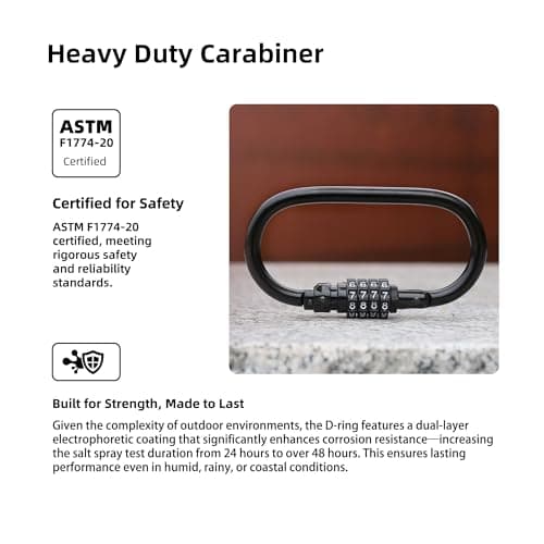UP Security Combination Lock D Ring with Retractable Cable, 4 Digit Combo Lock for Helmet Safe, Backpack, Luggage Anti-Theft, Stroller, Scooter, Gym Locker, Fence, Travel, Outdoor Use (Oval, Black) — view 3