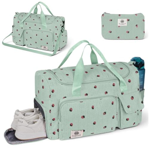 Adiwo Large Gym Bag Womens, Sports Bag with Shoes Compartment, Multiple Compartments, Foldable Overnight Weekend with Wet and Dry Separation, Large + Small Holdall for Gym Sports and Travel, Green